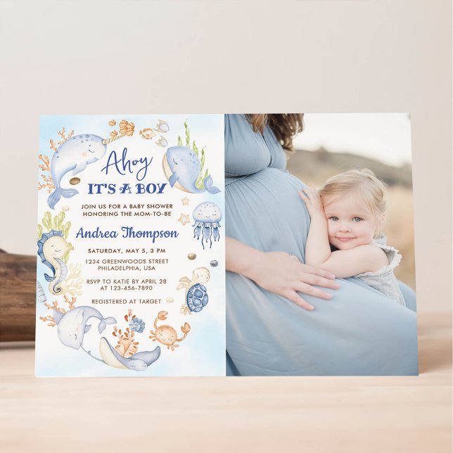 Invitation Sous l'océan Bleu Ohé C'est un garçon Baby Shower (Créateur téléchargé)