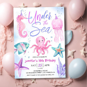 Invitation Sous l'océan ! Fille de 10 ans anniversaire Rose O