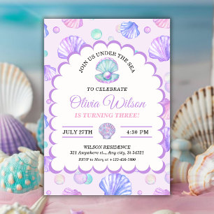 Invitation Sous l'océan Fille de 3 ans d'anniversaire
