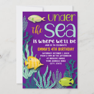 Invitation Sous l'Océan Mer Fête d'Anniversaire des filles à 