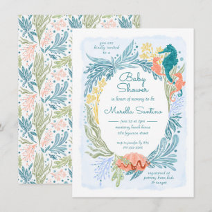 Invitation Sous l'océan Mer Vagues Seahorse Twins Girls