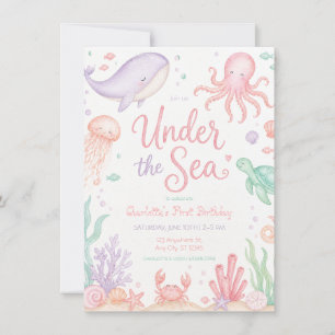Invitation Sous l'Océan Pastel Fille d'Anniversaire