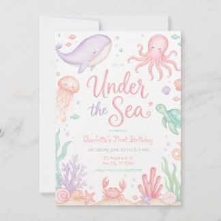 Invitation Sous l'Océan Pastel Fille d'Anniversaire