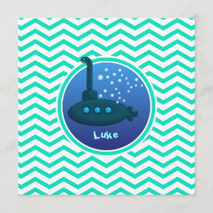 Invitation Sous-marin ; Aqua Green Chevron