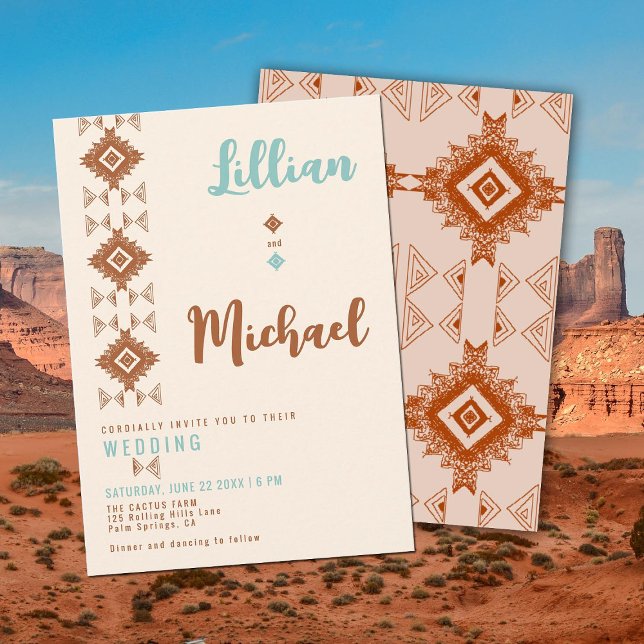 Invitation Southwestern Dream Country Desert Western Mariage (southwestern desert cowboy western wedding invitation terracotta teal elegant rustic tribal pattern)