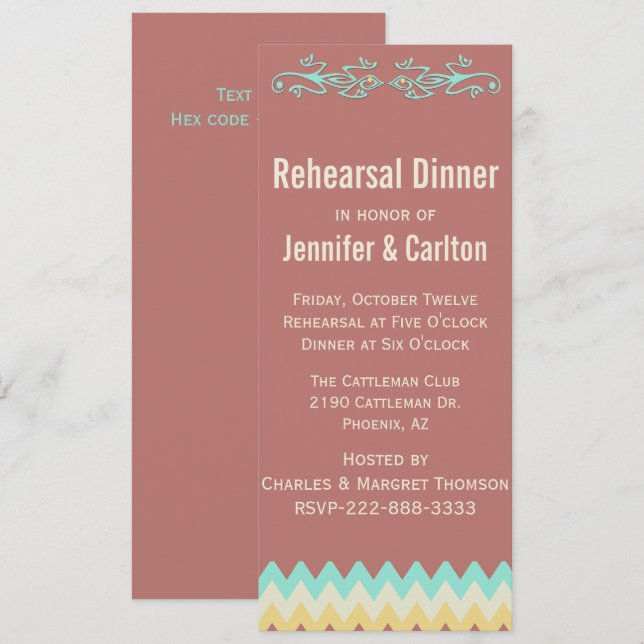 Invitation Southwestern Skinny Dîner de répétition Mariage (Devant / Derrière)