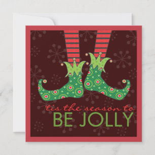 Invitation Soyez joyeux, pied d'elfe amusant, fête de Noël