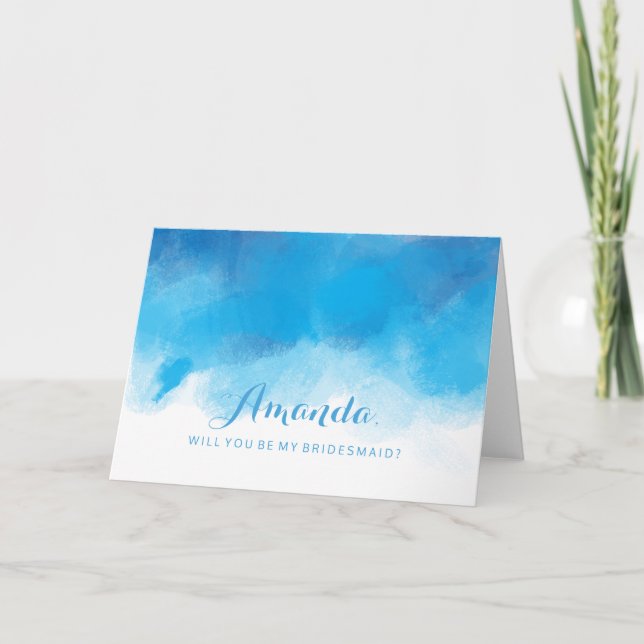 Invitation Soyez ma femme de chambre Aquarelle bleu d'été (Devant)