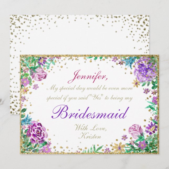 Invitation Soyez ma servante d'État | Fleurs aquarelles (Devant / Derrière)
