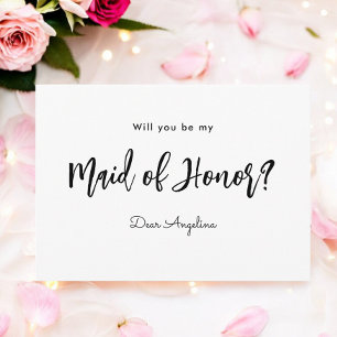 Invitation Soyez ma servante d'honneur Black White Script Inv