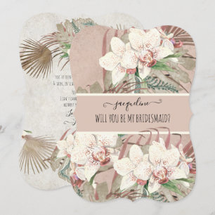 Invitation Soyez ma servante d'honneur Blush Pink Tropical Or
