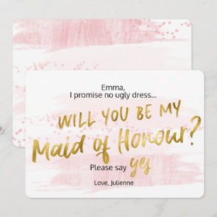 Invitation Soyez ma servante d'Honor Blush Aquarelle or