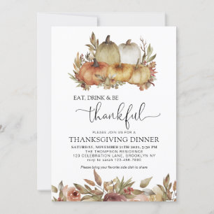 Invitation Soyez Merci Aquarelle Citrouille Bois Thanksgiving