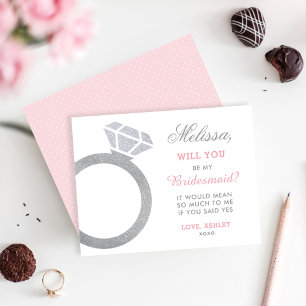 Invitation Soyez Mon Épouse Rose Diamant Anneau Nom Personnal