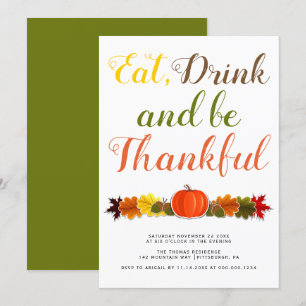 Invitation Soyez reconnaissants typographie feuille citrouill