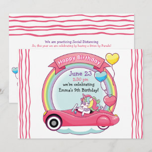 Invitation Soyez un favori Unicorn Drive By Birthday Parade