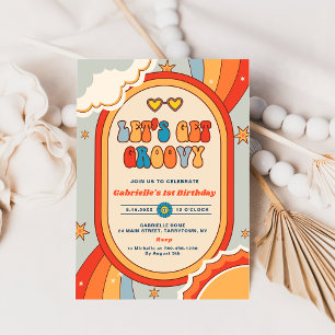 Invitation Soyons Super Retro Rainbow 1er anniversaire fête