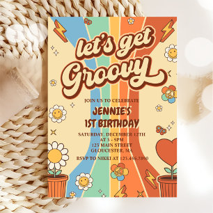 Invitation Soyons Super Retro Rainbow 1er anniversaire fête
