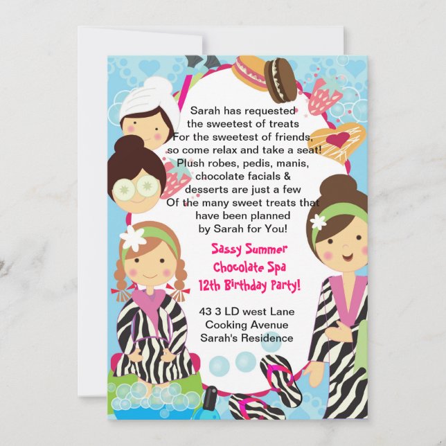 Invitation Spa Anniversaire fête zèbre et cookies (Devant)