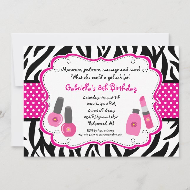 Invitation Spa de Black & White Zebra Girls (Devant)