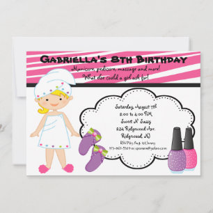 Invitation Spa de filles Zebra rose et blanc