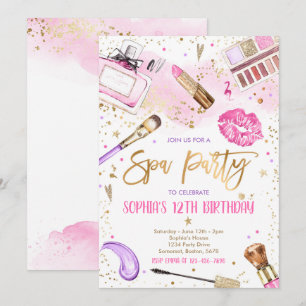 Invitation Spa Maquillage fête d'anniversaire Pink Glitz & Gl