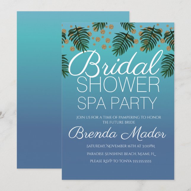 Invitation Spa Parti Ombre Vert Arrière - plan Fête des marié (Devant / Derrière)