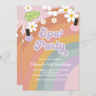 Invitation Spa Party retro Rainbow Anniversaire