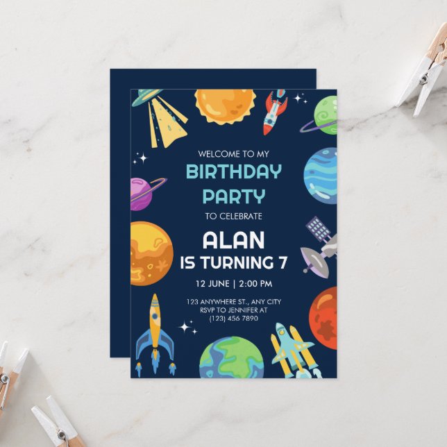 Invitation Space Adventure Anniversaire (Devant/Arrière en situation)