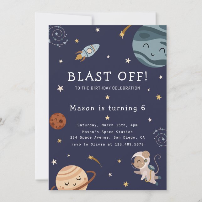Invitation Space Adventure Playful Kids Birthday Party (Devant)