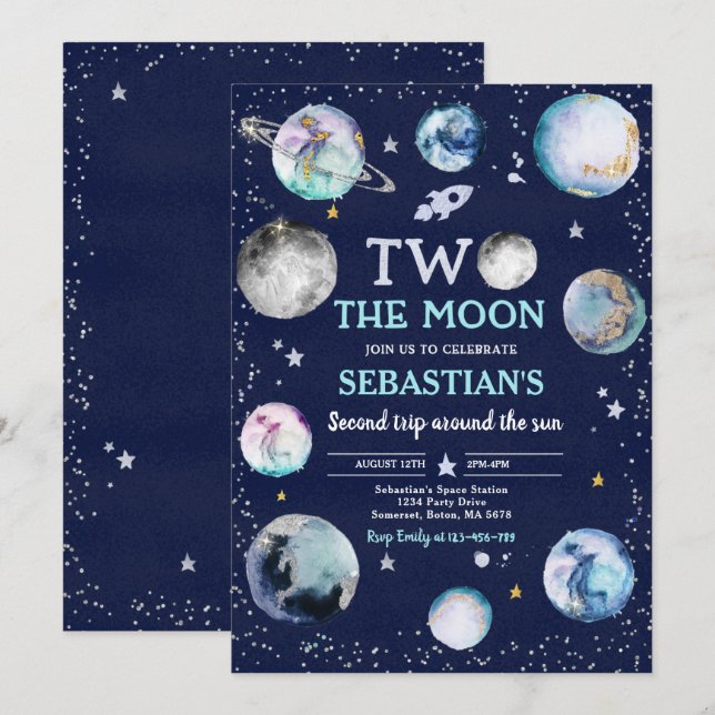 Invitation Space Anniversaire Party Two The Moon Boy 2e anniv (Devant / Derrière)