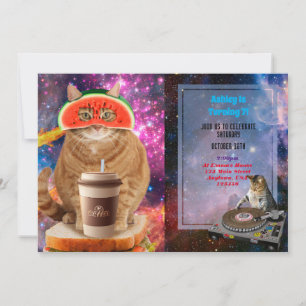 Invitation Space cat avec lunettes de pastèque
