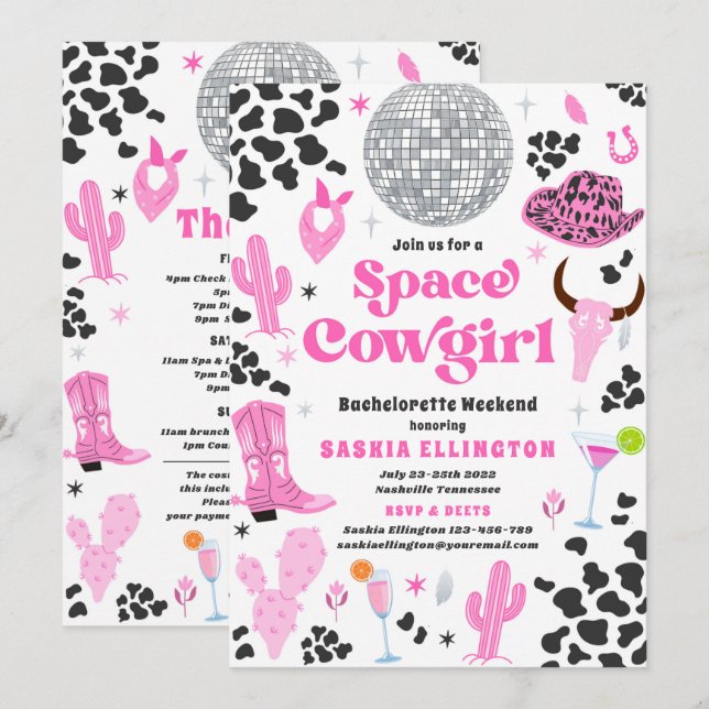 Invitation Space Cowgirl Bachelorette Week-end Itinéraire (Devant / Derrière)