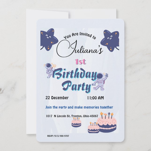 Invitation Space Explorer Anniversaire - Astronautes et étoil (Devant)