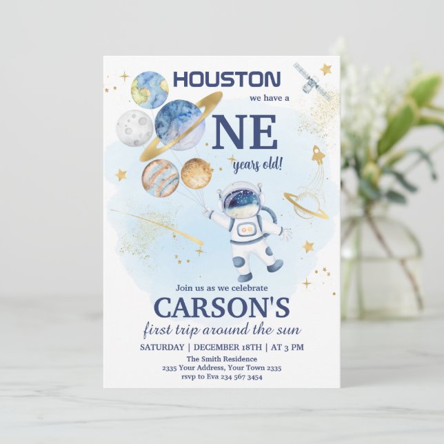 Invitation Space First Outer Space First Birthday (Debout devant)