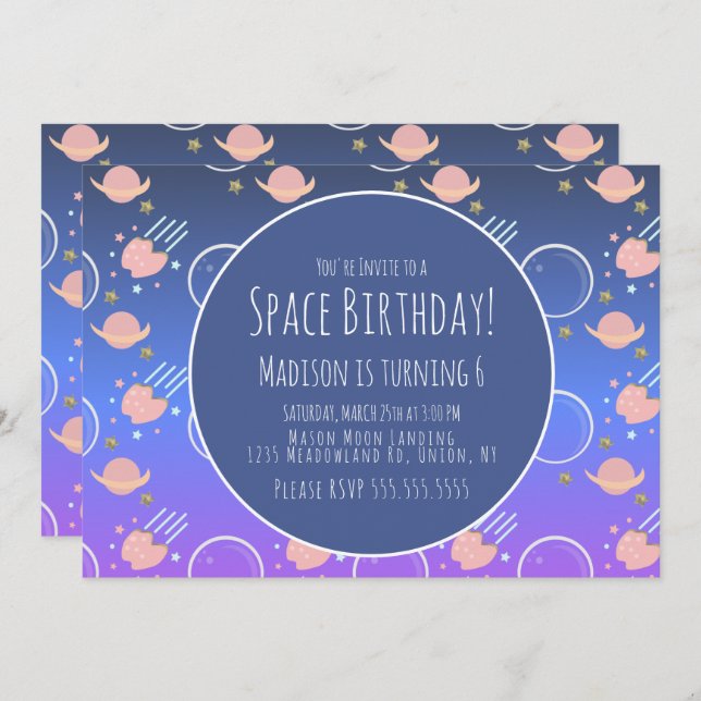 Invitation Space Galaxy Astéroïde Anniversaire (Devant / Derrière)
