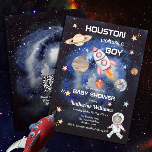 Invitation Space Houston Nous avons un garçon Baby shower QR (Créateur téléchargé)