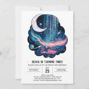 Invitation Space Moon Stars Digital Anniversaire