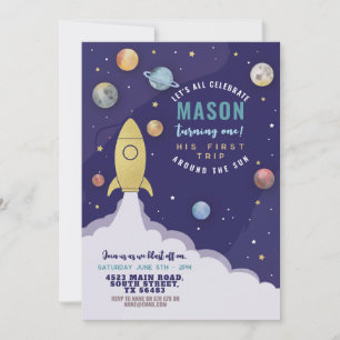 Invitation Space Rocket 1er Anniversaire Premier Voyage Sun M