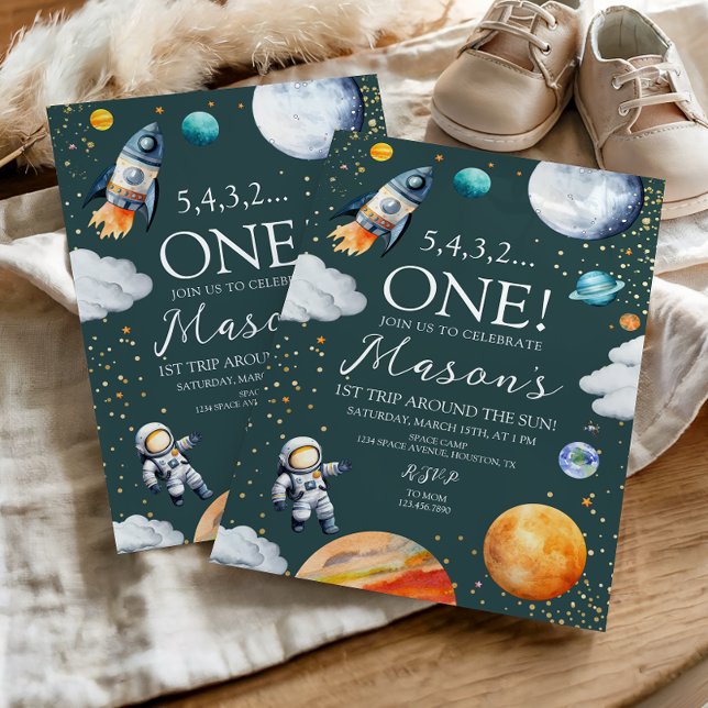Invitation Space Rocket 1st Trip Around the Sun Birthday (Créateur téléchargé)