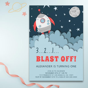 Invitation Space Rocket Boy Premier anniversaire
