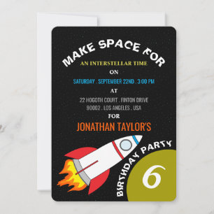 Invitation Space Rocket to the Moon Children's Birthday