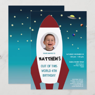 Invitation SPACE THEMME Photo Rocket 4e anniversaire