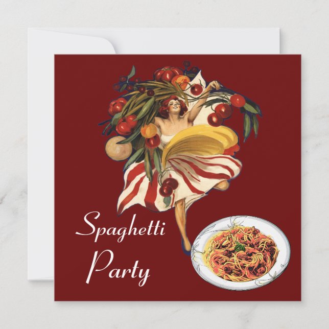 INVITATION SPAGHETTI PARTY DANCE, CUISINE ITALIENNE ET TOMATE (Devant)