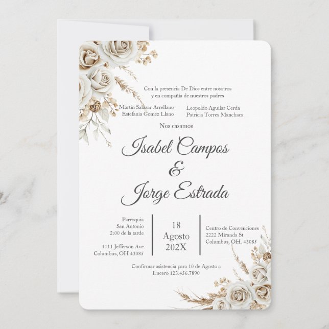Invitation Spanish Boho Floral Wedding (Devant)