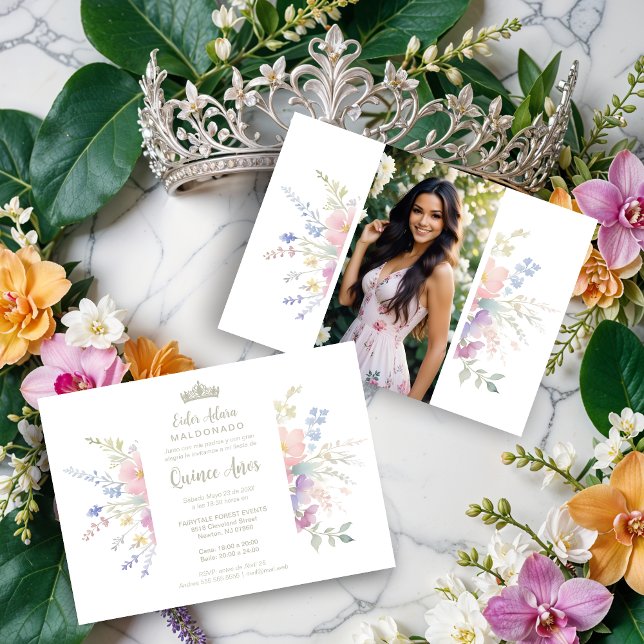 Invitation Spanish Delicate Spring Quinceañera Soft Floral (Spanish Delicate Spring Quinceañera Soft Watercolors Effect & Floral Accents Invitations Cards.)