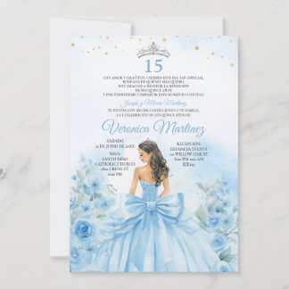 Invitation Spanish Dusty Blue Princess Floral Sweet 15 Años