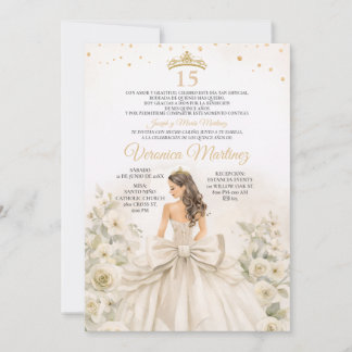 Invitation Spanish Ivory Creme Princess Floral Sweet 15 Años