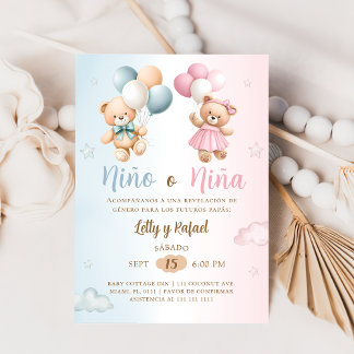 Invitation Spanish Nino o Nina Teddy Bear Gender Reveal