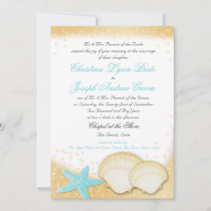 Invitation Sparkle Beach Sea Shells et Aqua Starfish